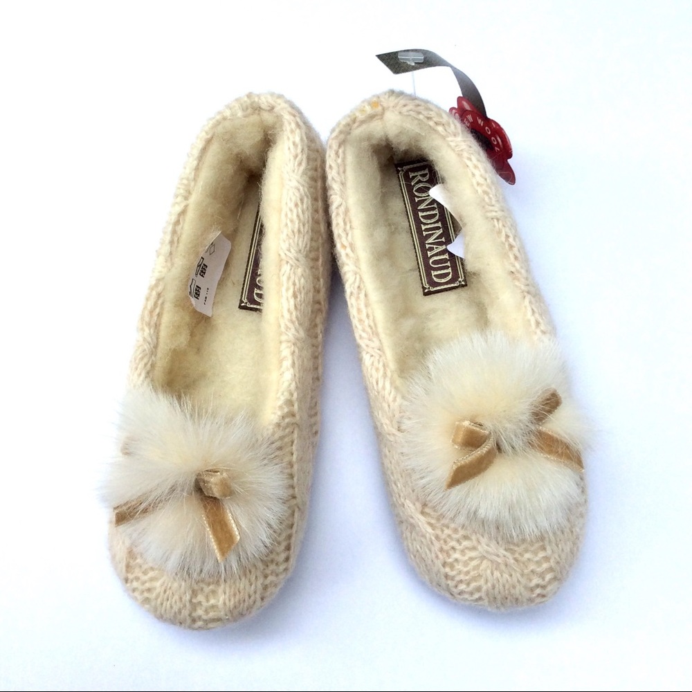 Kids Cream Fur Pom-Pom Slippers